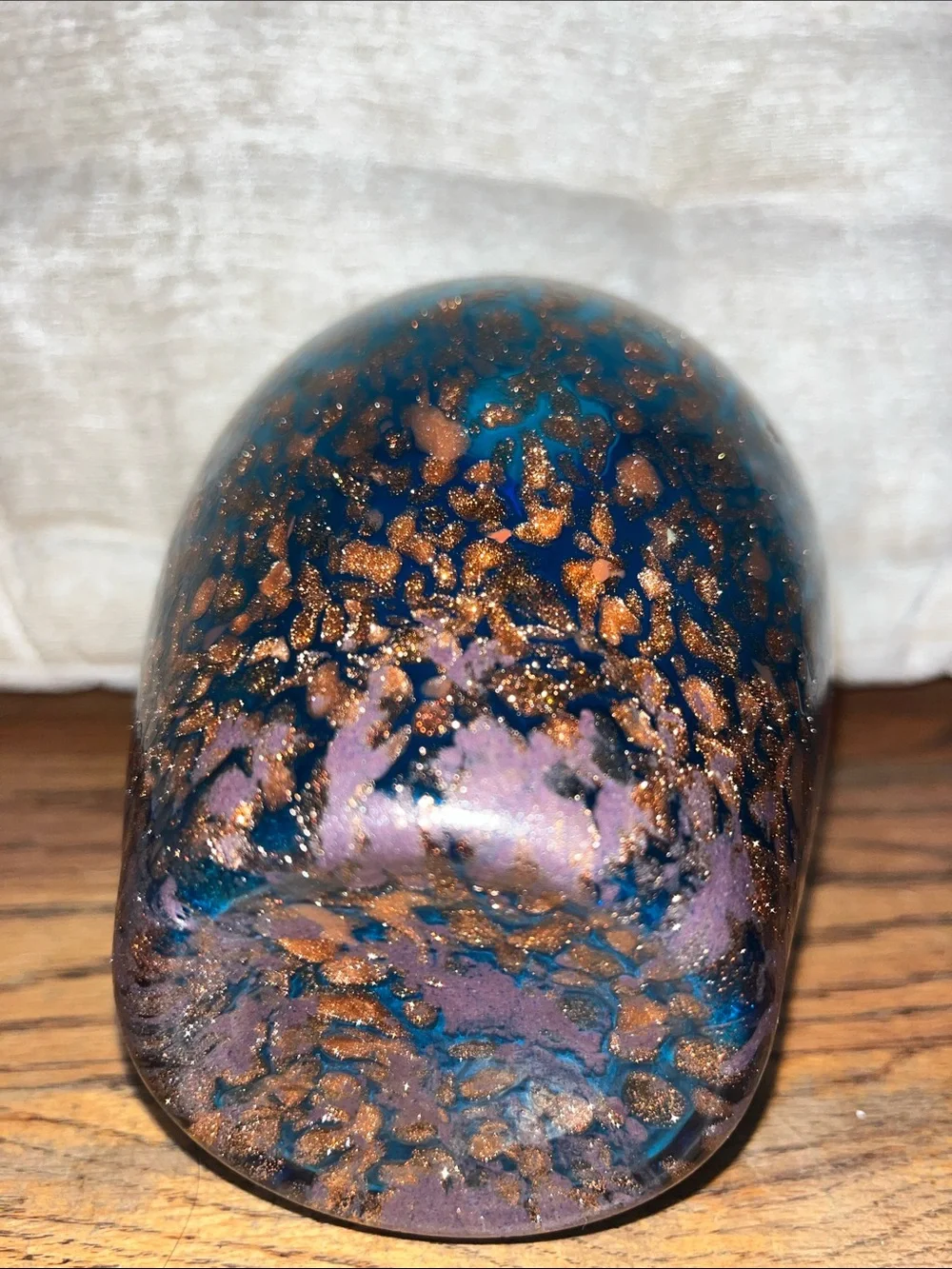 Dale Tiffany Blue and Copper Glass Vase with Loop Handles